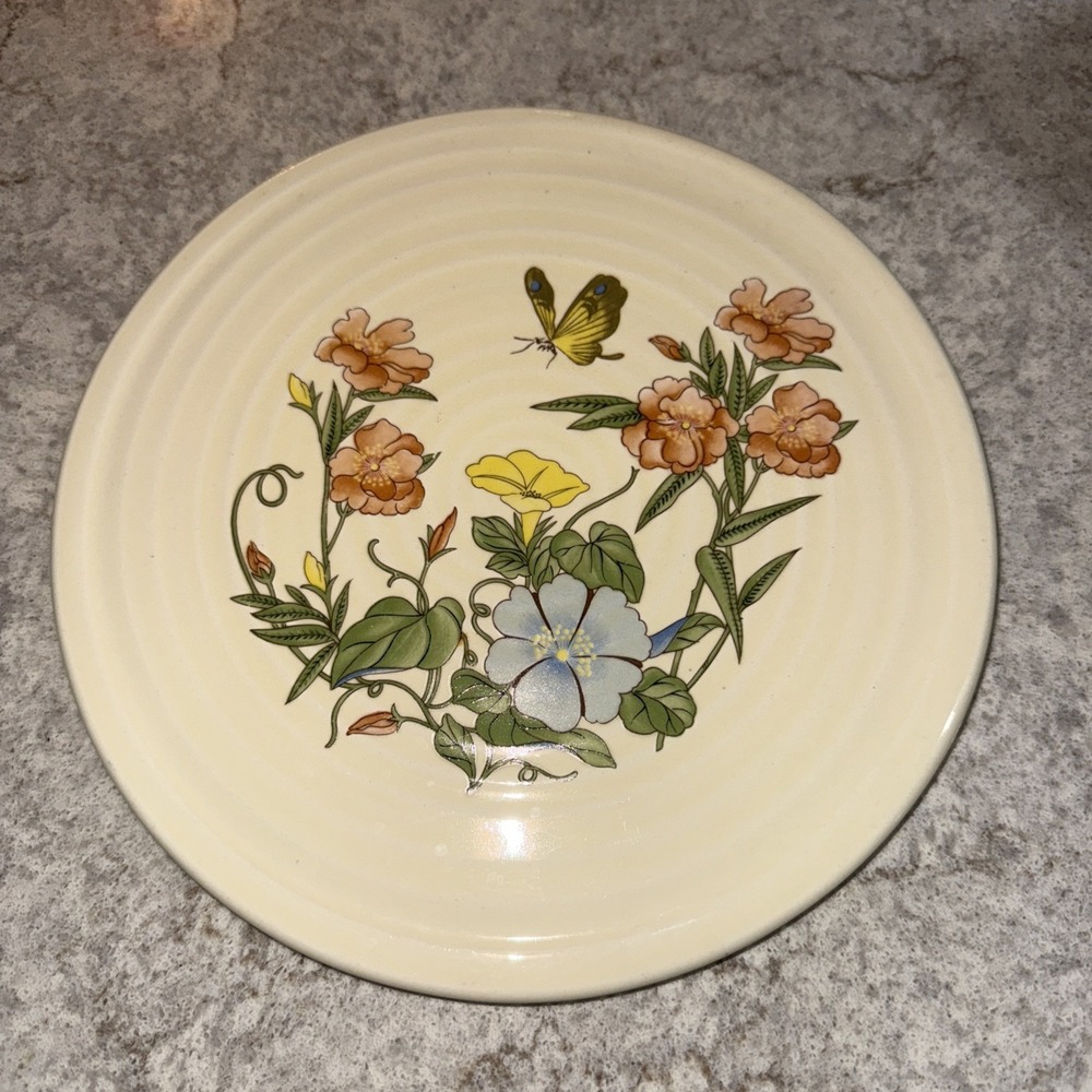 Vintage Treasure Craft Ceramic Pottery Trivet Flowers Butterfly Cottage Floral